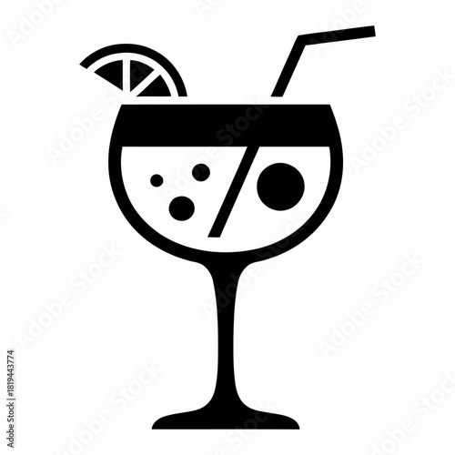 black and white Gin tonic cocktail icon Silhouette vector on white background