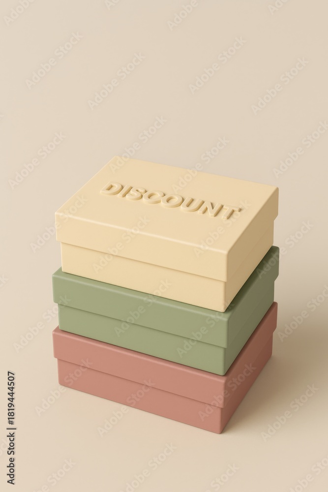 Obraz premium Stacked boxes in pastel colors with discount text for black friday