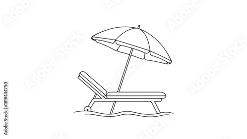 Relaxing beach chair with an umbrella and parasol on the sand by the sea, perfect for a summer vacation