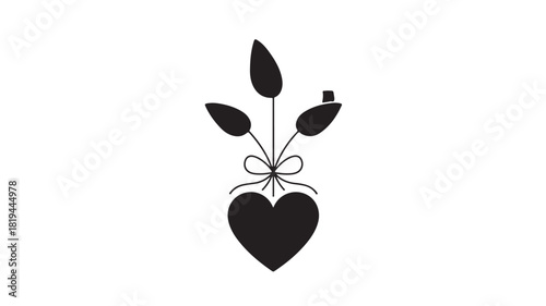 Black and white vector heart shape flower symbol for love and romance decoration