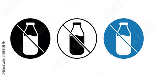 Three prohibition signs with a milk bottle icon.