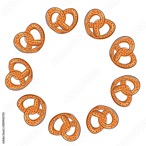 Pretzel wreath in flat style. Bakery design product for Oktoberfest isolated on a white background.