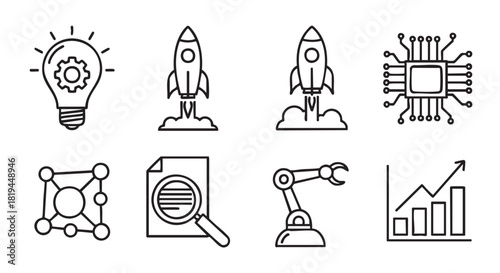 Business development innovative vector icon set representing new business process