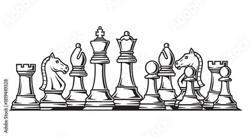 Chess pieces black and white vector illustration strategic game art