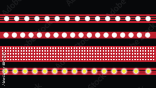 Set of four red light strips with white and yellow glowing bulb illumination