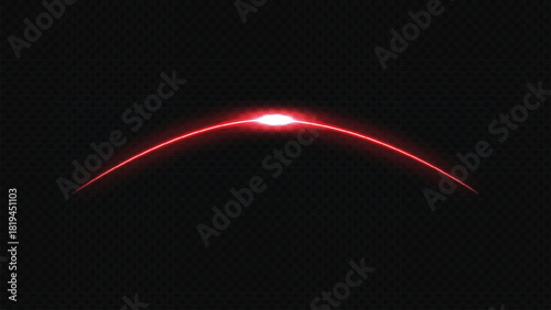 Abstract red neon light arc or lens flare effect glowing on a dark background