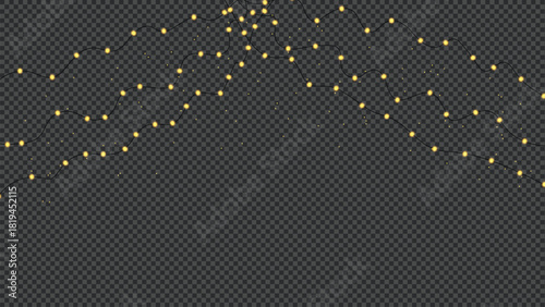String of warm yellow fairy lights draped across a transparent background for decoration