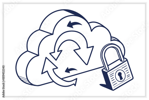 Cloud Storage Illustration Set Secure Data Backup, Cloud Computing, File Management Vector