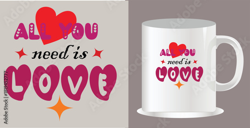 All you need is love heart design and mug mockup