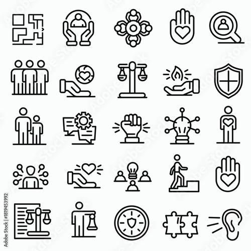 Minimal line icons representing responsibility, accountability, and ethical actions.