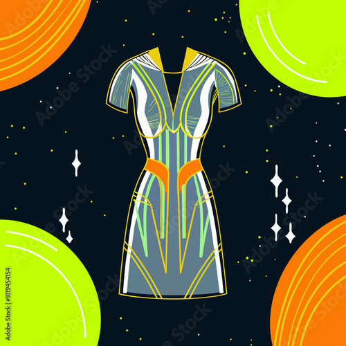 Futuristic sci fi dress design with cosmic elements
