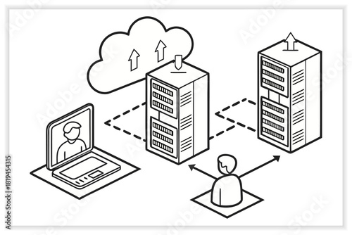 Cloud Storage Illustration Set Secure Data Backup, Cloud Computing, File Management Vector