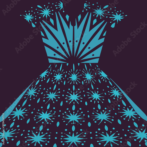 Teal snowflake dress design on dark purple background
