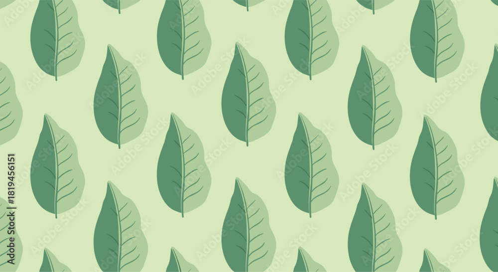 Obraz premium Simple and modern seamless pattern of stylized two-tone green leaves on a light green background for a natural look.