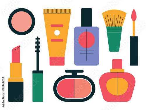Collection of various cosmetic products displayed on a white background.