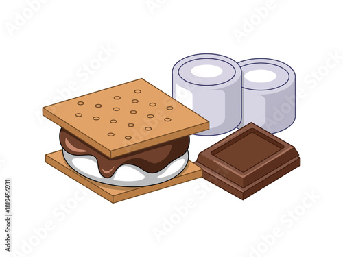 A s'more is made with graham crackers, chocolate, and marshmallows.