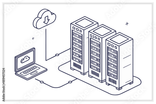 Cloud Storage Illustration Set Secure Data Backup, Cloud Computing, File Management Vector