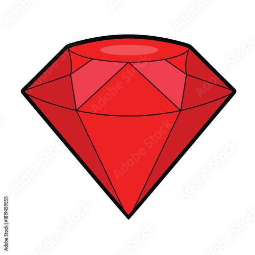 Red diamond geometric gem crystal shape on white background with facets symbol of clarity luxury jewelry expensive decorative decoration
