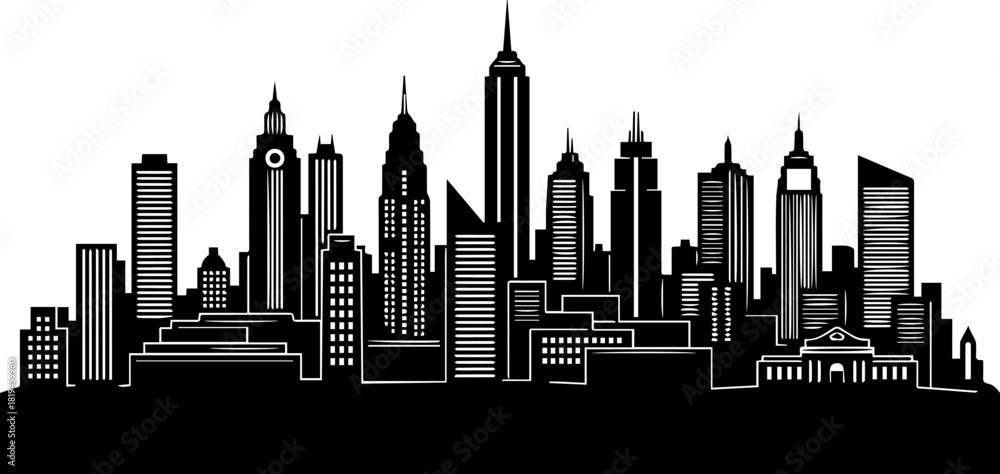 Fototapeta premium Dynamic cityscape silhouette capturing the urban energy and architectural marvels of a bustling metropolis at its peak.