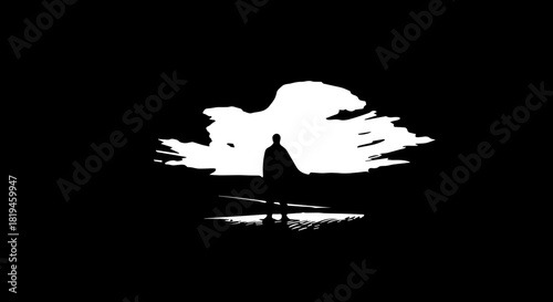 Solitary traveler silhouetted against dramatic sky, embarking on a profound journey of discovery and introspection.