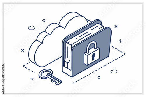 Cloud Storage Illustration Set Secure Data Backup, Cloud Computing, File Management Vector