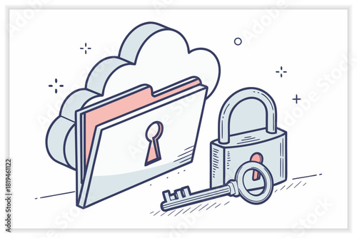 Cloud Storage Illustration Set Secure Data Backup, Cloud Computing, File Management Vector