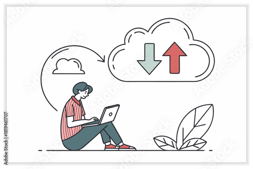 Cloud Storage Illustration Set Secure Data Backup, Cloud Computing, File Management Vector