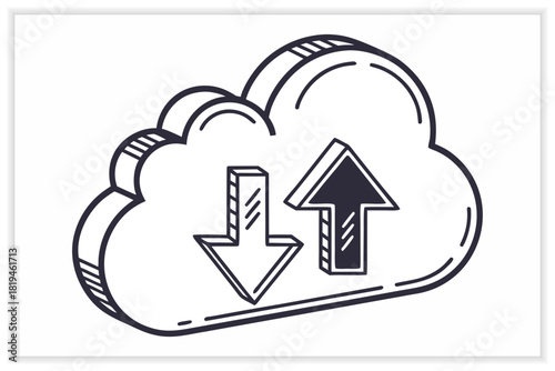 Cloud Storage Illustration Set Secure Data Backup, Cloud Computing, File Management Vector