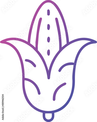 Cute baby corn vegetable icon with a gradient outline and artistic design