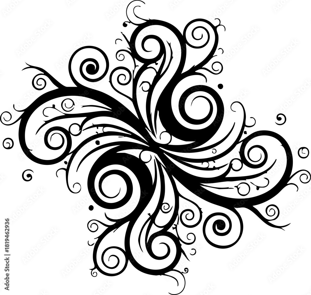 Fototapeta premium Elegant black flourish design with intricate swirls and decorative elements, perfect for sophisticated branding and artistic projects.