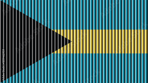 The national flag of the bahamas features a black triangle yellow stripe and vertical blue bars