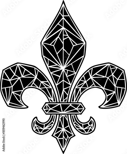 Elegant black fleur-de-lis emblem with modern geometric facets, symbolizing royalty, heritage, and sophisticated design for premium branding.