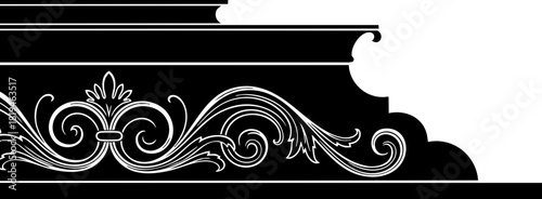 Elegant black and white ornate scrollwork border design for sophisticated invitations, framing, and decorative accents adding classic style.