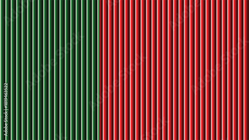 A vibrant composition of vertically aligned parallel lines in contrasting red and green hues