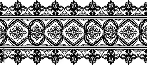 Elegant black and white ornate border design with repeating floral motif for decorative applications and sophisticated branding