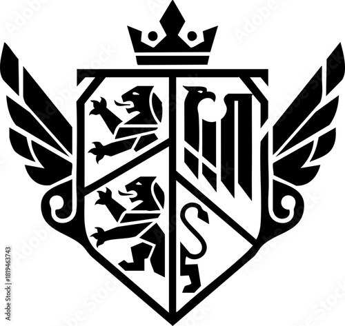 Majestic royal crest design featuring lions eagles and wings symbolizing power heritage and noble lineage for prestigious branding