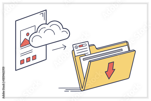 Cloud Storage Illustration Set Secure Data Backup, Cloud Computing, File Management Vector