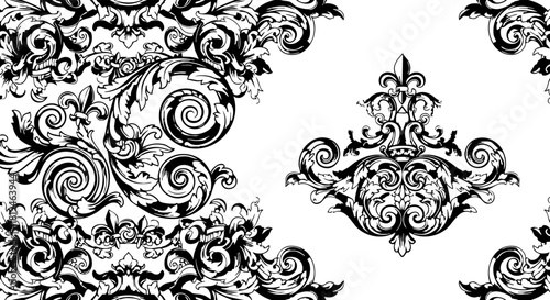 Elegant baroque flourish seamlessly repeats creating a luxurious decorative pattern for sophisticated design projects