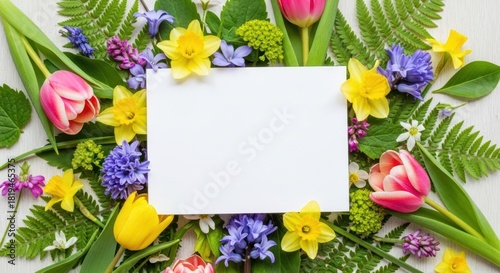 Floral spring background with tulip and daffodil, perfect for greeting cards, invitations and