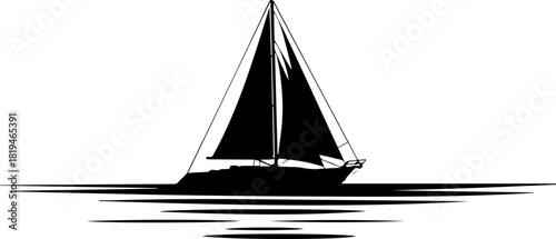 Sleek silhouette of a sailboat gliding on calm waters, evoking freedom and adventure, perfect for travel blogs, nautical themes, or minimalist designs