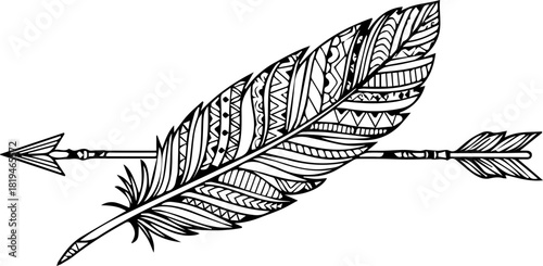 Striking tribal feather and arrow design evokes freedom, adventure, and indigenous artistry for modern creative projects.