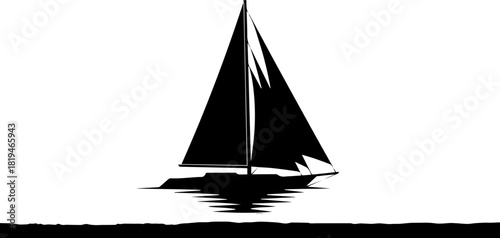 Dynamic sailboat glides across calm water, reflecting its elegant silhouette, evoking freedom and adventure on the open sea.