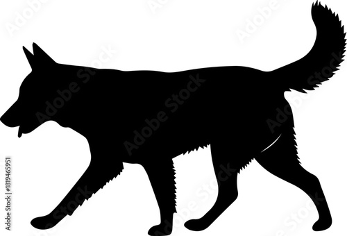Dynamic silhouette of a sleek German Shepherd dog in mid stride, embodying loyalty and active energy for modern design concepts.