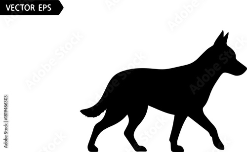 Elegant black silhouette of a German Shepherd dog in motion, capturing its powerful stride and alert posture, perfect for design and branding.
