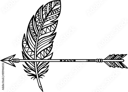 Tribal arrow with intricate feather design symbolizes freedom, adventure, and nomadic spirit for creative projects