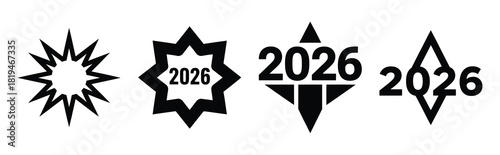 Illustration of the 2026 spark mark simple silhouette vector icon set. happy New Year 2026 vector icons collection.