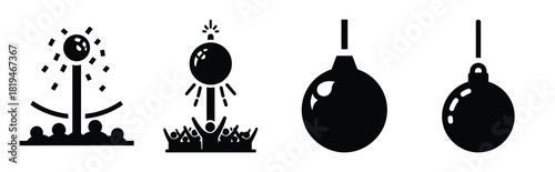 Illustration of the ball drop simple silhouette vector icon set. happy New Year 2026 vector icons collection.