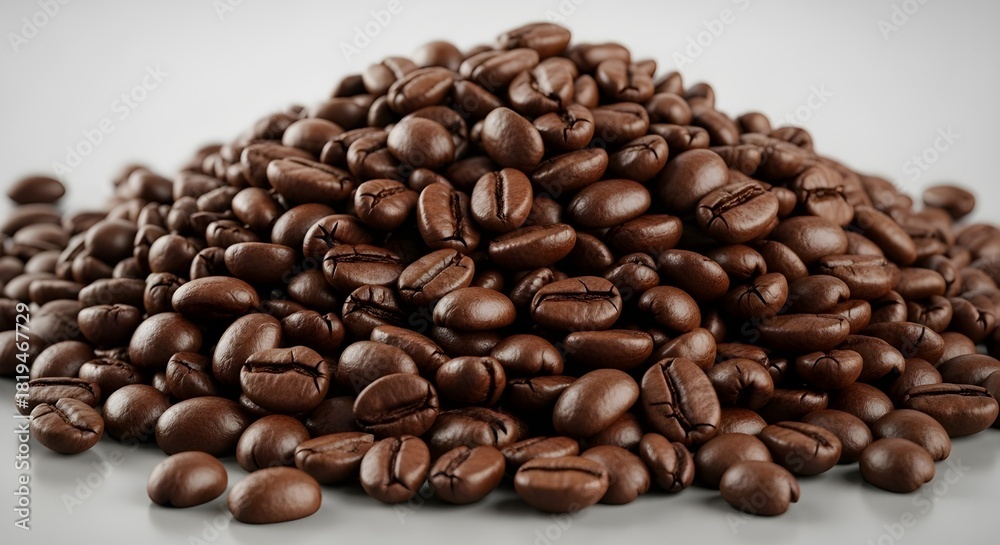 Fototapeta premium High-Detail Studio Close-up of a Large Pile of Freshly Roasted Brown Coffee Beans, Emphasizing Texture, Quality, and Rich Aroma.
