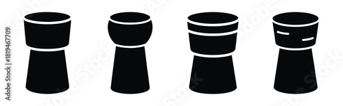 Illustration of the champagne cork simple silhouette vector icon set. happy New Year 2026 vector icons collection.