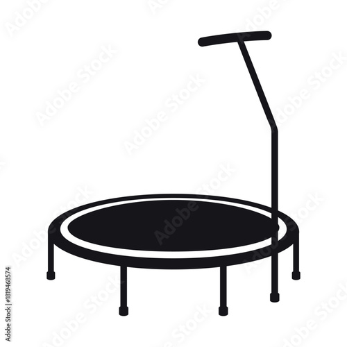 An iconic fitness trampoline for home and gym use, equipped with a sturdy frame and handle for stability. Ideal for cardio and strength training.